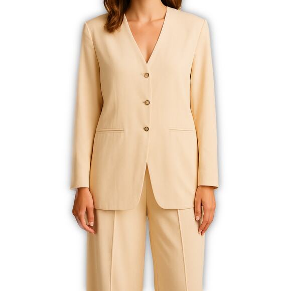 Neiman Marcus Silk Pant Suit 80s Vintage Ivory Size 10 - Picture 1 of 11